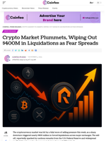 Crypto Market Plummets, Wiping Out $400M in Liquidations as Fear Spreads - Coinfea