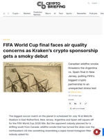 FIFA World Cup final faces air quality concerns as Kraken's crypto sponsorship gets a smoky debut