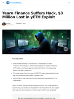 Yearn Finance Suffers Hack, $3 Million Lost in yETH Exploit