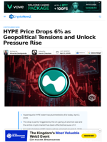 HYPE Price Falls 6% as Macro Risks Rise & Unlock Nears