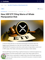 New XRP ETF Filing Warns of Whale Manipulation Risk