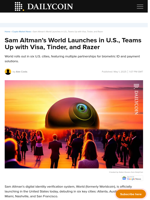 Sam Altman’s World Launches in U.S., Teams Up with Visa, Tinder, and Razer - DailyCoin