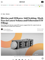 Bitwise and 21Shares Add Staking, Slash Fees in Latest Solana and Ethereum ETF Filings - Decrypt