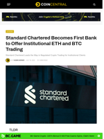 Standard Chartered Becomes First Bank to Offer Institutional ETH and BTC Trading