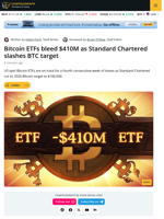 Bitcoin ETFs Post $410M Outflows As Early-Week Momentum Fades