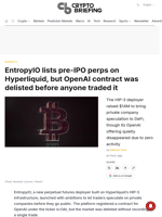 EntropyIO lists pre-IPO perps on Hyperliquid, but OpenAI contract was delisted before anyone traded it