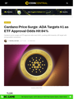 Cardano Price Surge: ADA Targets $1 as ETF Approval Odds Hit 84% - CoinCentral
