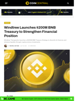 Windtree Launches $200M BNB Treasury to Strengthen Financial Position - CoinCentral