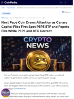Next Pepe Coin Draws Attention as Canary Capital Files First Spot PEPE ETF and Pepeto Fills While PEPE and BTC Correct