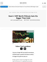 Here’s 1 XRP Worth If Bitcoin Gets 10x Bigger Than Gold