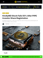 KindlyMD Stock Falls 55% After PIPE Investor Share Registration - CoinCentral