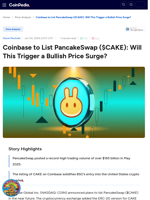 Coinbase to List PancakeSwap ($CAKE): Will This Trigger a Bullish Price Surge?