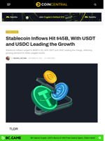 Stablecoin Inflows Hit $45B, With USDT and USDC Leading the Growth - CoinCentral