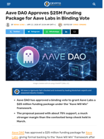 Aave DAO Approves $25M Funding Package for Aave Labs in Binding Vote