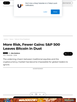 More Risk, Fewer Gains: S&P 500 Leaves Bitcoin in Dust - U.Today