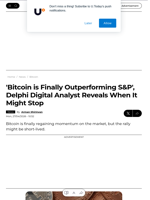 'Bitcoin is Finally Outperforming S&P', Delphi Digital Analyst Reveals When It Might Stop - U.Today