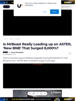 Is MrBeast Really Loading up on ASTER, 'New BNB' That Surged 8,000%? - U.Today
