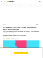 Bitcoin price news: BTC slides after failing at key resistance levels