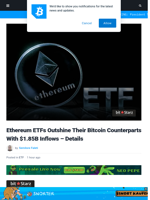 Ethereum Spot ETFs Outshine Their Bitcoin Counterparts With Massive $1.85 Billion Inflows - Details