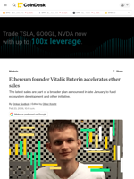 Ethereum founder Vitalik Buterin accelerates ETH sales