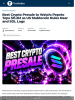 Best Crypto Presale to Watch: Pepeto Tops $11.2M as US Stablecoin Rules Near and SOL Lags - TechBullion