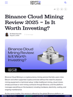 Binance Cloud Mining Review 2025 – Is It Worth Investing?
