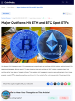Major Outflows Hit ETH and BTC Spot ETFs