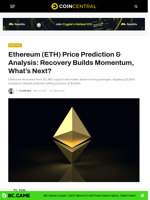 Ethereum (ETH) Price Prediction & Analysis: Recovery Builds Momentum, What's Next? - CoinCentral