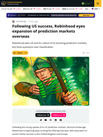 Robinhood Plans UK, EU Expansion for Prediction Markets