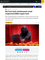 BtcTurk Halts Withdrawals Amid $48M Hack Reports