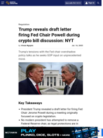 Trump reveals draft letter firing Fed Chair Powell during crypto bill discussion: NYT