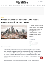 Swiss lawmakers advance UBS capital compromise to upper house