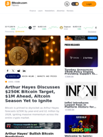 Arthur Hayes Discusses $250K Bitcoin Target, $1M Ahead, Altcoin Season Yet to Ignite – Markets and Prices Bitcoin News