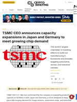 TSMC CEO announces capacity expansions in Japan and Germany to meet growing chip demand