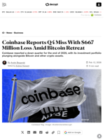 Coinbase Reports Q4 Miss With $667 Million Loss Amid Bitcoin Retreat - Decrypt