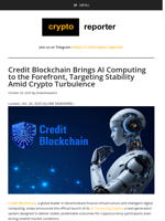 Credit Blockchain Brings AI Computing to the Forefront, Targeting Stability Amid Crypto Turbulence
