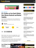 U.S. Strikes on Iran Spark Debate Over Bitcoin Hashrate and Market Stability