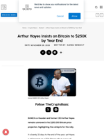 Arthur Hayes Insists on Bitcoin to $250K by Year End