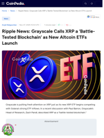 Ripple News: Grayscale Calls XRP a 'Battle-Tested Blockchain' as New Altcoin ETFs Launch