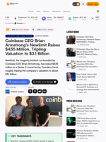 Coinbase CEO Brian Armstrong's Newlimit Raises $435 Million, Tripling Valuation to $3.1 Billion