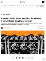 Russia Could Relocate Bitcoin Miners To Northern Regions: Report - Decrypt
