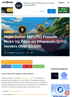 Pepe Dollar ($PEPD) Presale Picks Up Pace as Ethereum (ETH) Hovers Over $3,600 | Live Bitcoin News