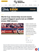 World Cup viewership record meets crypto's biggest sports bet as USMNT draws 16M viewers
