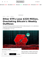 Ether ETFs Lose $320 Million, Overtaking Bitcoin's Weekly Outflows | The Defiant