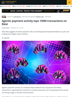 Agentic payments surpass 100M transactions on Coinbase's Base