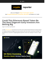 Could This Ethereum Based Token Be The Next Dogecoin Early Investors Are Betting Big