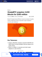 OranjeBTC acquires 3,650 Bitcoin for $385 million