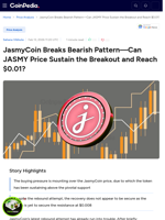 JasmyCoin Breaks Bearish Pattern—Can JASMY Price Sustain the Breakout and Reach $0.01?