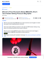 Bitcoin Price Crashes Below $90,000, Hits 3-Month Low