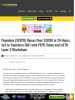 Pepedose ($PEPD) Raises Over $300K in 24 Hours, Set to Transform DeFi with PEPD Token and mETH Layer 2 Blockchain
